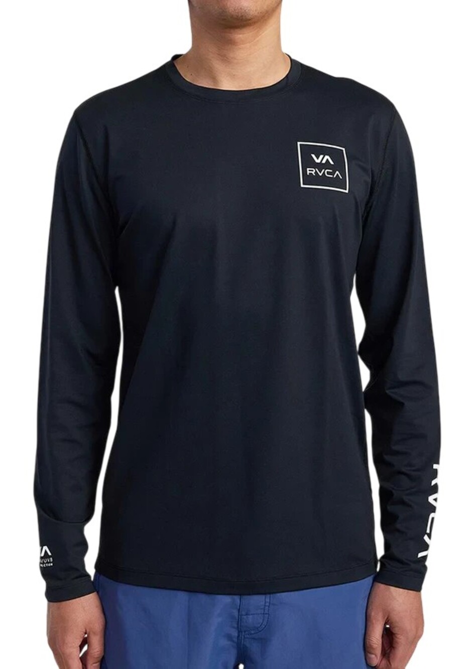 RVCA Surf Shirt M Mens Black Rash Guard Long Sleeve UVA UVB Protection Medium